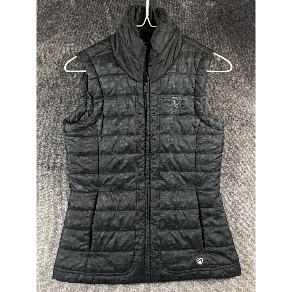 Straight Down Women's Vest Size XS Black Gray Camouflage Camo Full Zip Jacket